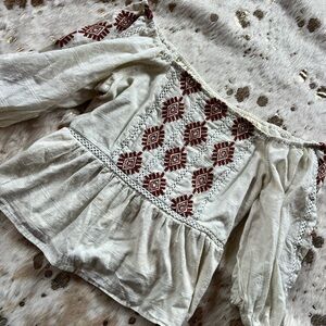 Embroidered Off-Shoulder Cream Crop Top